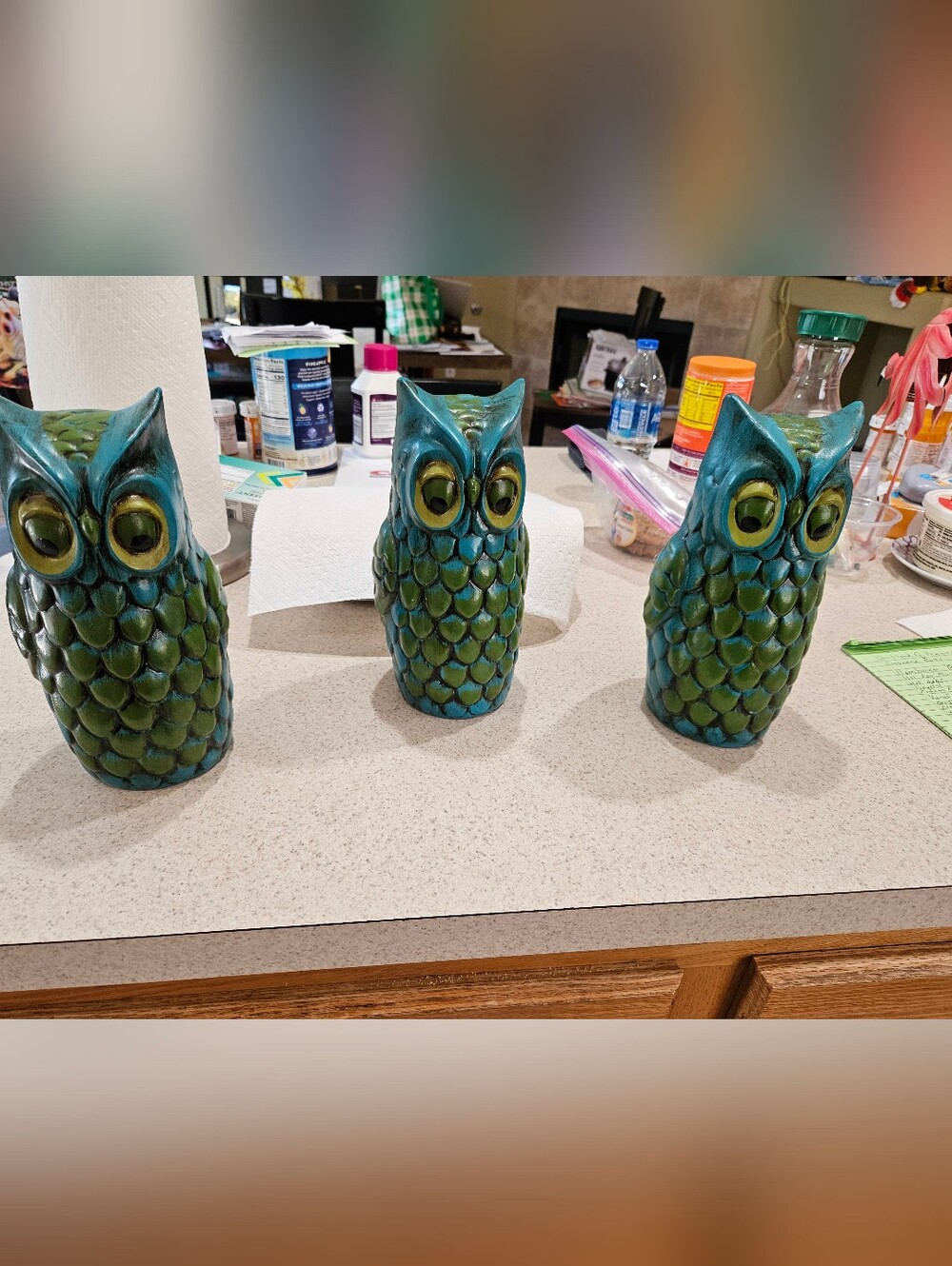 70's Vintage Takahashi San Francisco Teal Ceramic Owl Figurines-  3 For $75